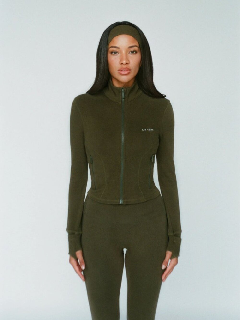 layere organic cotton zip jacket - olive green